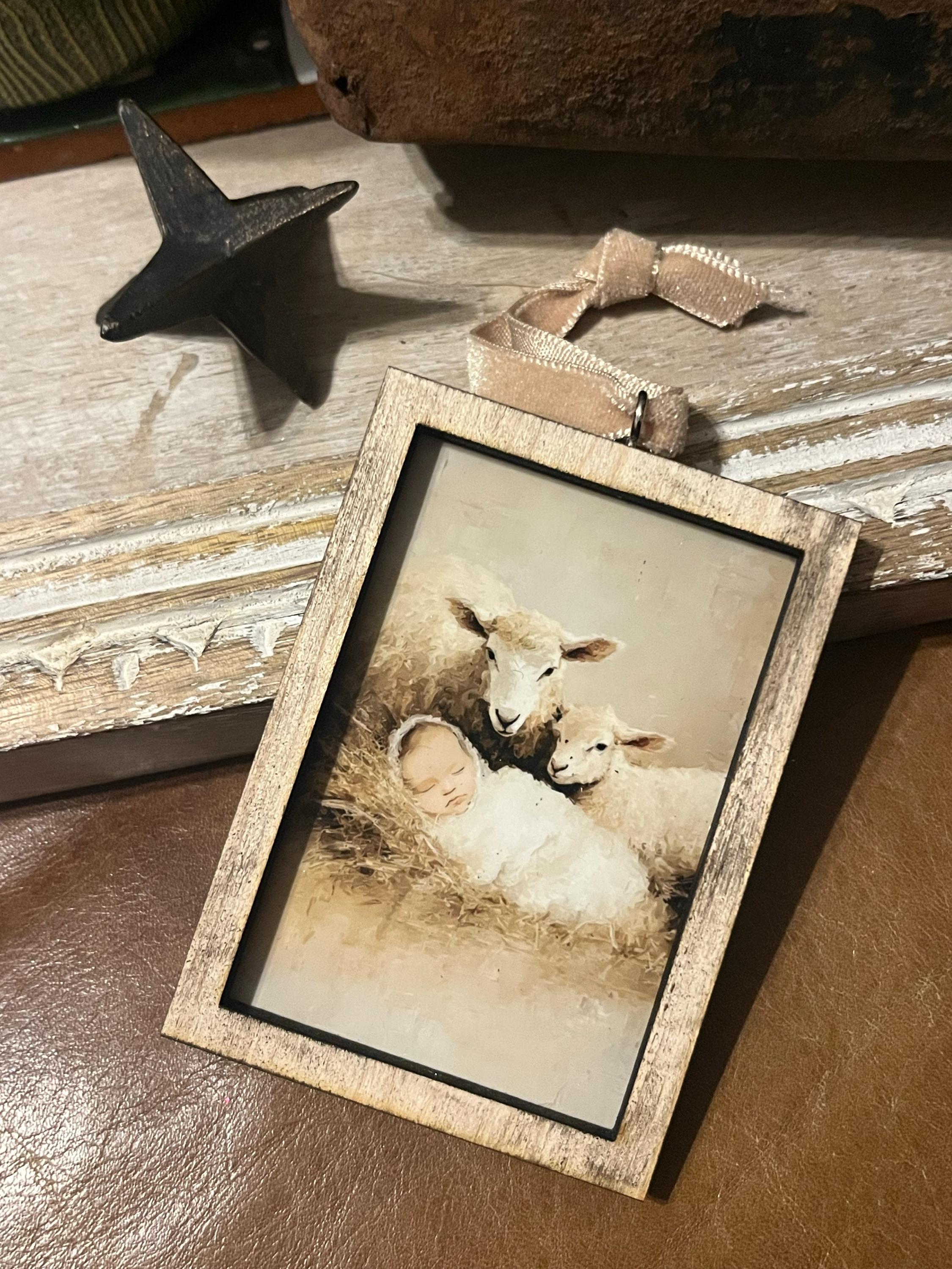 Nativity Art Print Baby Jesus with Lambs — photo from Pamela