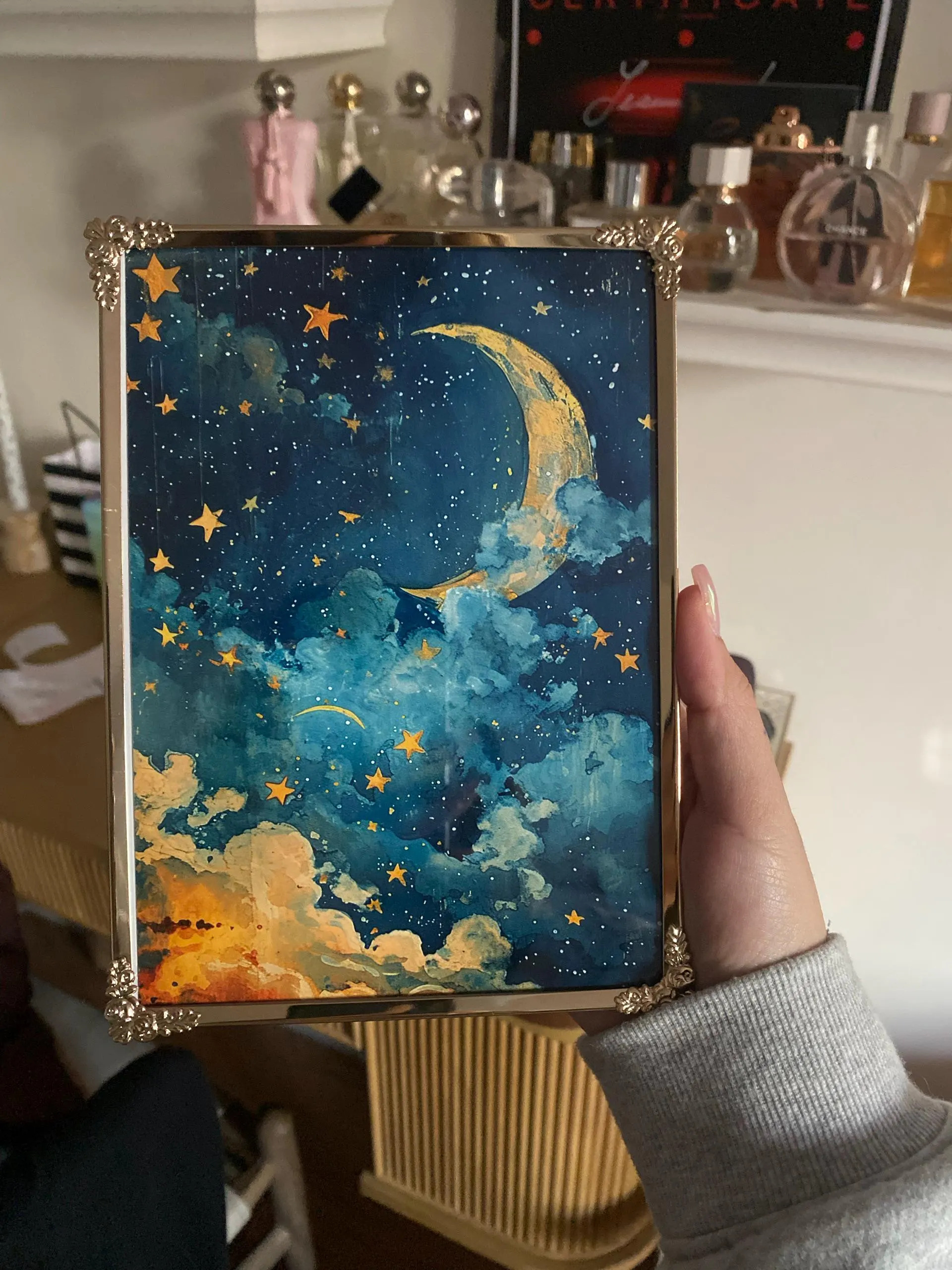 Crescent Moon Gold Stars Night Sky — photo from Lexi
