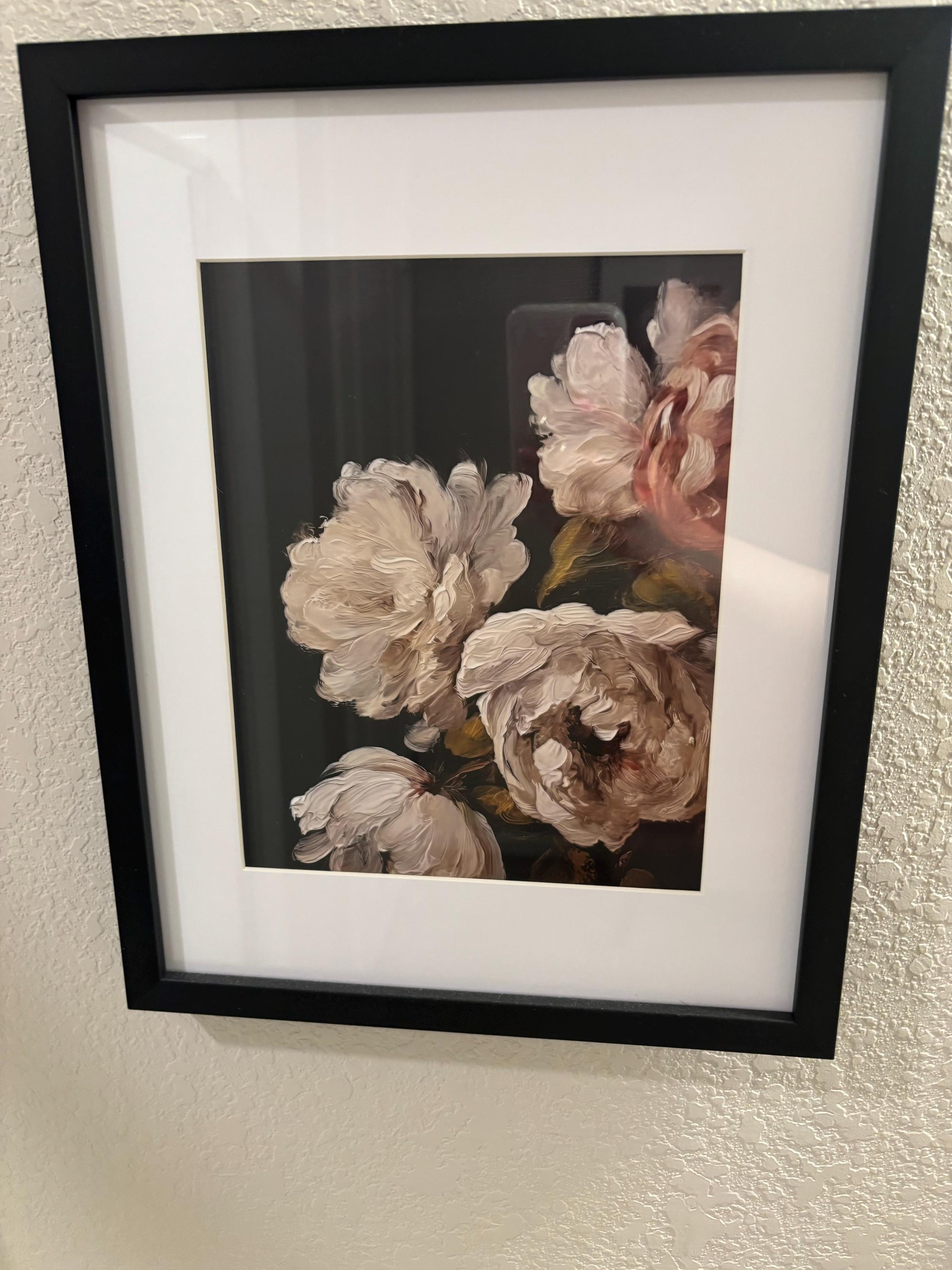 White Peony Dark Background Painting — photo from Verified Buyer